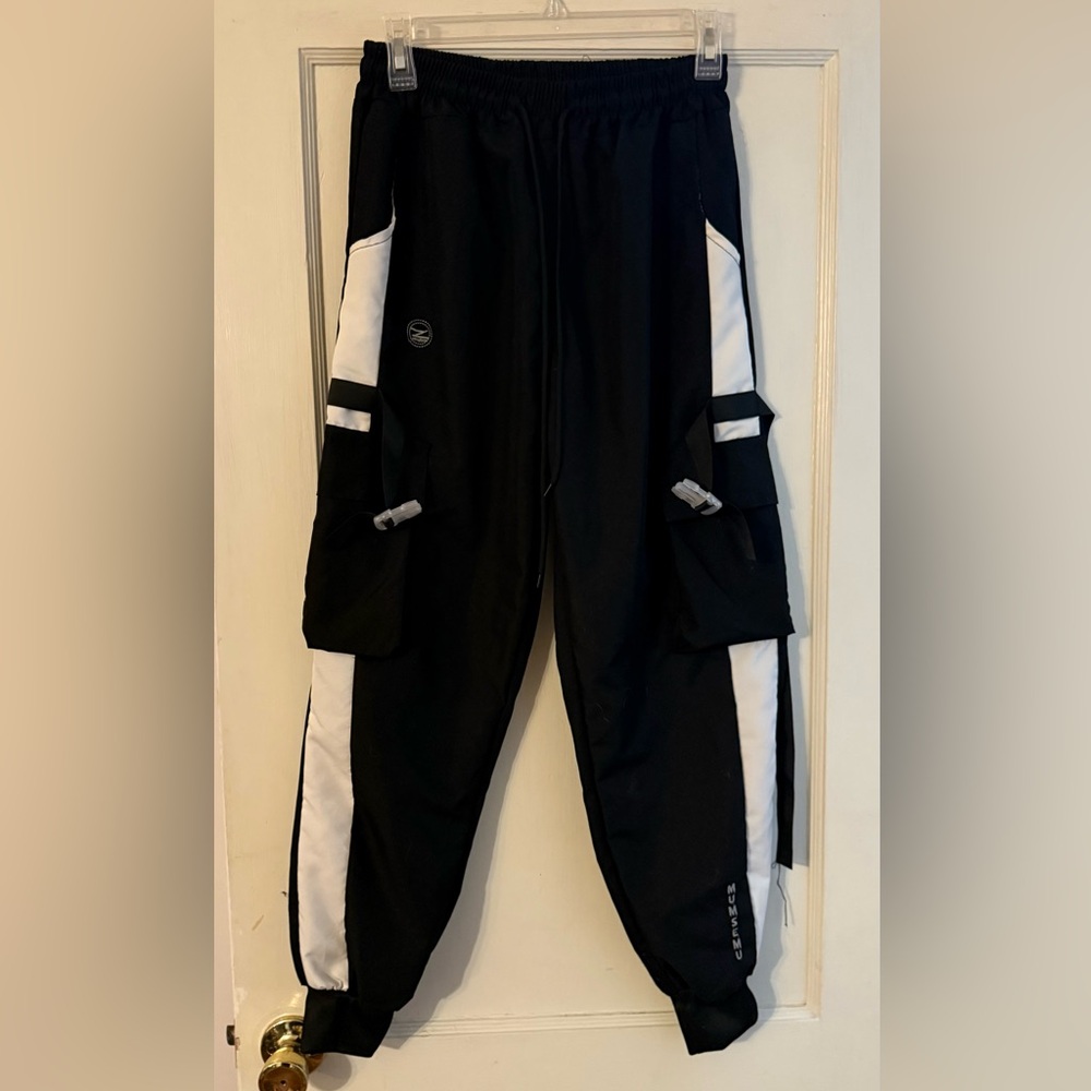 Black and White Cargo Pants with Straps Size Medium